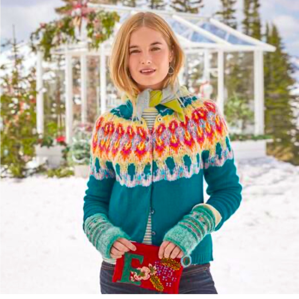 Sundance Kaleidoscope Bloom Fair Isle Cardigan Sweater L